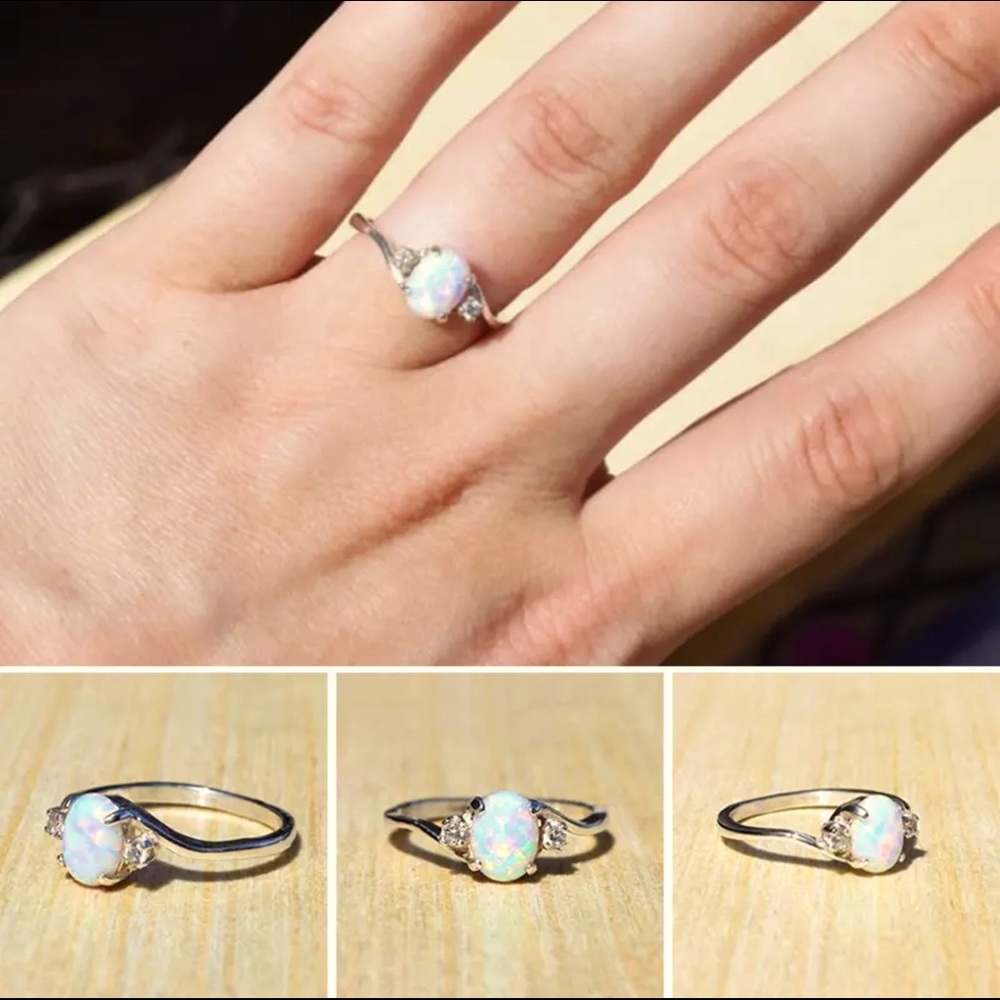 Sterling Silver Fire Opal Diamond Ring